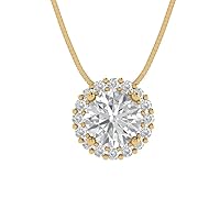 Clara Pucci 1.30 ct Round Cut Halo Stunning Genuine Lab Created White Sapphire Solitaire Pendant With 16