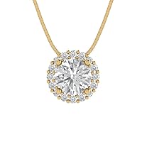 Clara Pucci 1.24 ct Round Cut Genuine Lab Created Grown Cultured Diamond Halo VS1-2 J-K 18K White Gold Pendant with 16