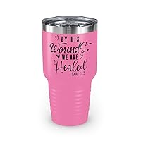 30oz Tumbler Stainless Steel Colors Inspirational Healed Christians Devotees Statements Line Motivational Rescued 30oz / Pink