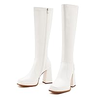 Women’s Retro Go Go Boots - PU Material Square Toe Zipper Knee-High Wide Calf Boots with Platform