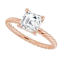 10K Solid Rose Gold Handmade Engagement Ring 1.0 CT Asscher Cut Moissanite Diamond Solitaire Wedding/Bridal Rings for Women/Her Propose Ring (5)