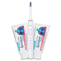SprinJene Natural Watermelon Flavored Kids Toothpaste + Sonic Toothbrush with Fluoride for Cavity Protection, Fresh Breath, and Healthy Gum and Mouth - Vegan, Halal, Kosher, Gluten Free