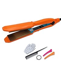 Mini Crimper Hair Iron,Professional Small Wave Curler Corn Perm Splint Corrugated Iron Curling Irons,Five Gears Temperature (Orange), 280*40mm