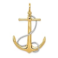 14K Yellow & White Gold 3-D Anchor w/Entwined Rope Accent Pendant