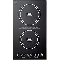 Summit SINC2220 12-inch 2 burner Digital Electric Induction Cooktop with 7-piece cookware set, Jet Black Glass, 230V, 3100W, LED Display, 8-Power Level, Timer, Easy Plug-In, Easy to Clean
