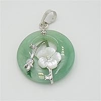 Round Hollow Natural Blue Sand Pink Crystal Stone Pendants White Peach Blossom Charm Tulip Metal Flower Necklace Pendant (Color : Green Aventurine)
