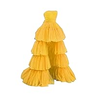 2024 Ball Gown High Low Prom Homecoming Cocktail Dresses Strapless Layers Tulle Ruffle