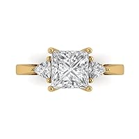 Clara Pucci 2.40 carat Princess cut 3 stone Solitaire W/Accent Genuine Moissanite Wedding Anniversary Bridal Ring 18K Yellow Gold