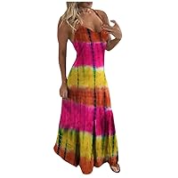 Women's Casual Dress Tie-dye Camisole Sleeveless Backless Lang Dress(1-Multicolor,6) 0876