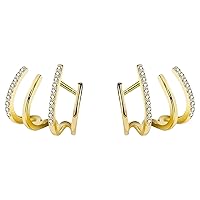 Muised Gold and Silver Four Claw Earrings, Women Claw Earrings That Look Like Multiple Piercings, Claw Earring Cuff for Women, Pierced Needle Stud Earrings Trendy Dainty Half Hoop Ear Wrap