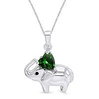 AFFY Valentine's Day Elephant Pendant Necklace Heart Shaped Simulated CZ 925 Sterling Silver