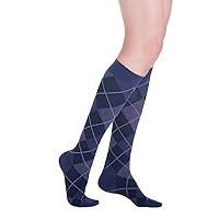 SIGVARIS Women's Microfiber Patterns 143 Calf High Compression Socks 15-20mmHg - Purple Argyle - A (Small)