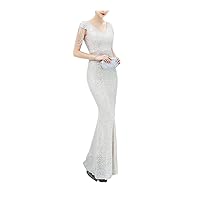 Mordarli Women's V Neck Sequin Prom Dresses Formal Gown Long Evening Dress with Crystal Beadings 2023