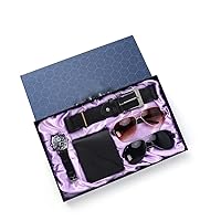 GYLXW Men's Gift Box Set Double Sunglasses Style Quartz Watch Wallet Belt 5-Piece Set