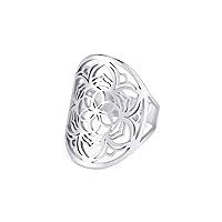 Adjustable Lotus Ring Stainless Steel Hollow Lotus Ring Geometric Ring Simple Jewelry for Women Girls