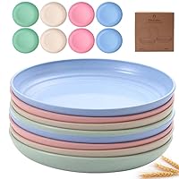 8 PACK Wheat Straw Plates, 9 inch Lightweight Wheat Straw Plates, Unbreakable Deep Dinner Plates, Plastic Outdoor Camping Dishes for Kids Toddlers Adults, BPA Free