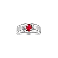 Rylos Men's Rings Classic Design 7X5MM Oval Gemstone & Sparkling Diamond Ring - Color Stone Birthstone Rings for Men, Sterling Silver Rings in Sizes 8-13.