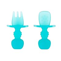 Bumkins Baby Utensils Set, Chewtensils Silicone Spoons for Dipping, Self-Feeding, Baby Led Weaning, Trainer Learning, First Stage Eating, Soft Practice Fork and Spoon, Babies 6 Months, Blue Jelly