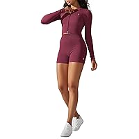 Orolay Ribbed Workout Sets for Women 2 Piece Full Zip Up Yoga Tops Butt Lifting Seamless Scrunch Gym Shorts WineRed Medium