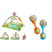 Fisher-Price Baby Playmat Rainforest Music & Lights Deluxe Gym with 10+ Toys & Activites for Newborn & Newborn Toys Rattle 'n Rock Maracas, Set of 2 Soft Musical Instruments