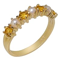 14k Yellow Gold Cultured Pearl & Citrine Womans Eternity Ring