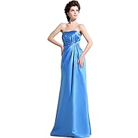 Women's Aqua Blue Pleated Drape A-Line Strapless Satin Prom Dresses
