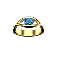 0.80 Ctw Round Shape Natural Blue Topaz Ring In 14k Solid Gold For Girls And Women 5 MM Topaz
