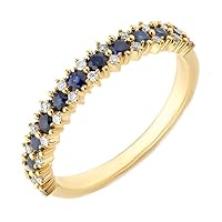 Round Cut 2 Mm Natural Blue Sapphire Gemstone 925 Sterling Silver Gold Plated Silver Eternity Women Ring