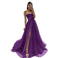 Maxianever Corset Tulle Prom Dresses Purple Sweetheart Women's Sleeveless Sparkly Long Formal Evening Gowns with Slit US2