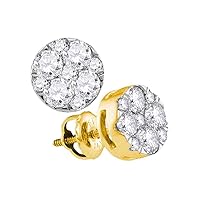 The Diamond Deal 14kt Yellow Gold Womens Round Diamond Flower Cluster Earrings 1.00 Cttw