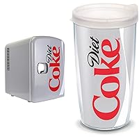 Coca-Cola Diet Coke 4L Portable Cooler/Warmer, Compact Personal Travel Fridge for Snacks Lunch Drinks & Tervis Plastic, Coca-Cola - Diet Coke Tumbler with Wrap and Frosted Lid 16oz, Clear