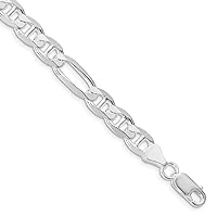 925 Sterling Silver Rhodium Plated 7.5mm Figaro Nautical Ship Mariner Anchor Chain Bracelet Jewelry for Women - Length Options: 8 9