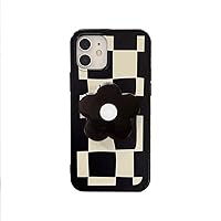 Checkerboard Flower Ring Holder Soft Case for iPhone 14 Pro Max 12 Pro 13 11 X XS XR 7 8 Plus SE 3 Mini Cover,Black and White,for iPhone 13