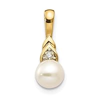 14k Yellow Gold Polished Diamond and Freshwater Cultured Pearl Pendant Necklace Measures 16x6mm Wide Jewelry for Women