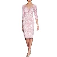 Women's Knee Length Sheer Neck Applique Mother Of The Bride Dresses