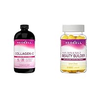 Collagen Peptides + Vitamin C Liquid, 5g Collagen Per Serving, Gluten Free & Hair, Skin and Nails Beauty Builder with Collagen, Biotin and Vitamin C, Includes