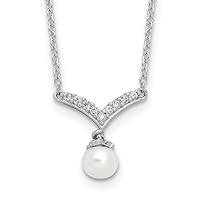 Cheryl M 925 Sterling Silver Rhodium Plated Freshwater Cultured Pearl and Brilliant cut CZ Necklace 18 Inch Jewelry for Women