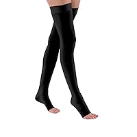 JOBST Relief Thigh High Graduated Compression Stockings, 15-20 mmHg - Comfortable Unisex Design with Silicone Dot Band - Open Toe, Black, Small