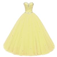 VeraQueen Women's Tulle Beaded Ball Gown Long Strapless Prom Dress