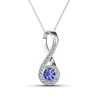 Round Tanzanite & Natural Diamond 1/2 ctw Women Vertical Infinity Pendant Necklace. Included 16 Inches 14K Gold Chain