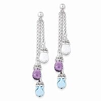 925 Sterling Silver Polished Post Earrings Amethyst and Blue And White Topaz Long Drop Dangle Earrings Measures 60.3x6.25mm Wide Jewelry for Women
