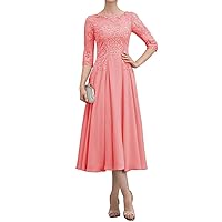 Mother of The Bride Dress with 1/2 Sleeves Chiffon Formal Evening Gown Lace Wedding Guest Dress for Women