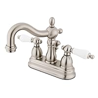 Kingston Brass KB1608PL Heritage 4-Inch Centerset Lavatory Faucet with Porcelain Lever Handle, Brushed Nickel