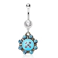 WildKlass Jewelry Navel Ring with Turquoise Nautical Sunburst Dangle 316L Surgical Steel