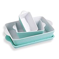 Sweejar Ceramic Baking Dish Lasagna Pans with Trivet, Rectangular Bakeware Set for Cooking, Kitchen, Cake Dinner, Banquet, 15.3x 9.6 x 2.8 Inches of Casserole Dishes（Turquoise）