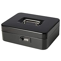 Jssmst Large Cash Box with Combination Lock – Durable Metal Cash Box with Money Tray Black(9.8 x 7.9 x 3.5), SM-CB07001L