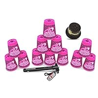 Speed Stacks Custom Combo Set: 12 Limited Edition Pink Zippy Leopard Cups, Cup Keeper, Quick Release Stem