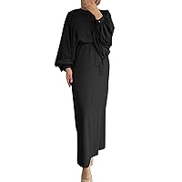 عبايات خليجية Open Abaya Muslim Dress for Women Kaftan Abaya Dress Muslim Maxi Long Dresses Middle East Islamic Prayer Clothes Dubai Outfits Black Medium