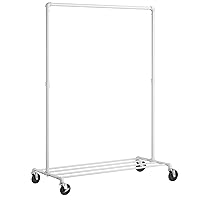 SONGMICS Clothes Rail, Clothing Rack on Wheels, Heavy-Duty Garment Rack, Holds 198 lb, Industrial Design, Coat Stand with 1 Hanging Rail and Shelf, for Bedroom, Laundry Room, Cloud White UHSR061W01