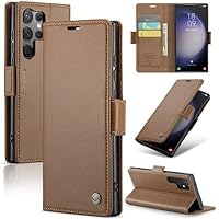 CaseMe for Galaxy S23 Ultra (2023) Wallet Case,Soft PU Leather Flip Case W/Magnetic Closure, Leather Case with RFID Protected ID & Credit Card Slots (Brown)